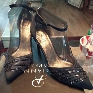 Gianni Bininavy Pointed Toe Ankle-Strap Heels with Beaded Detail